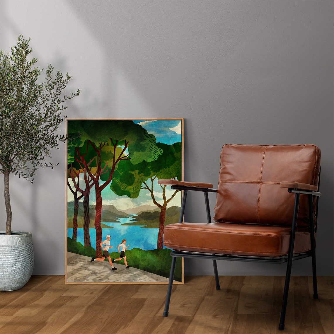 Runners Art Print, Trail Running By The Lake - Image 2