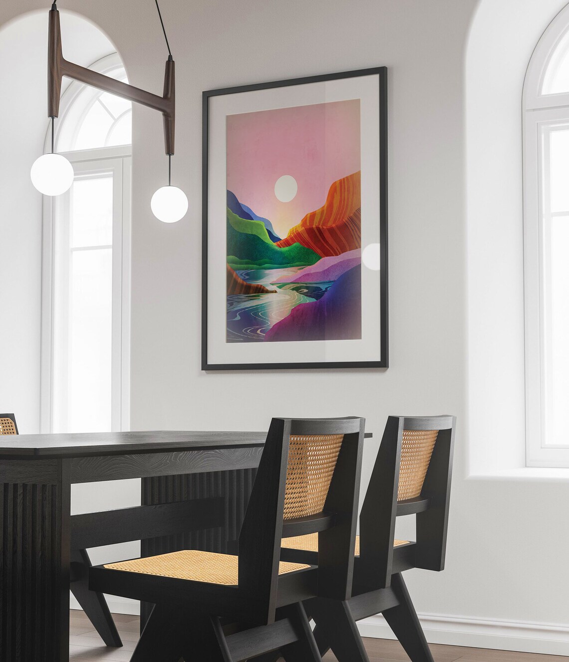 Colorful Sunset Mountain River Landscape Art Poster for Living Room - Image 2