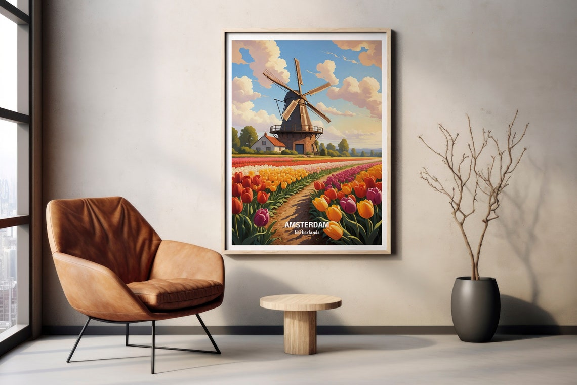 Amsterdam Netherlands Windmill Tulip Fields Spring Countryside Poster - Image 2