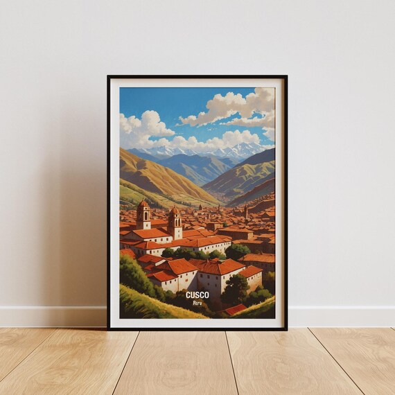 Cusco Peru Red Rooftop Old Town Beneath Tall Andean Peaks Poster