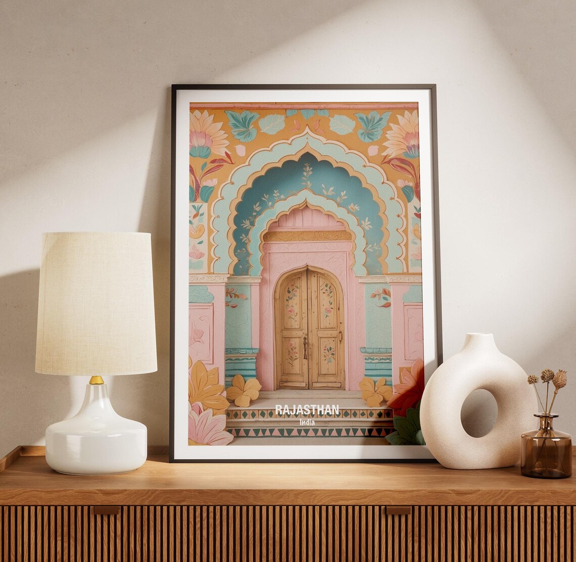 India Rajasthan Ornate Painted Archway Floral Palace Door Poster - Image 3