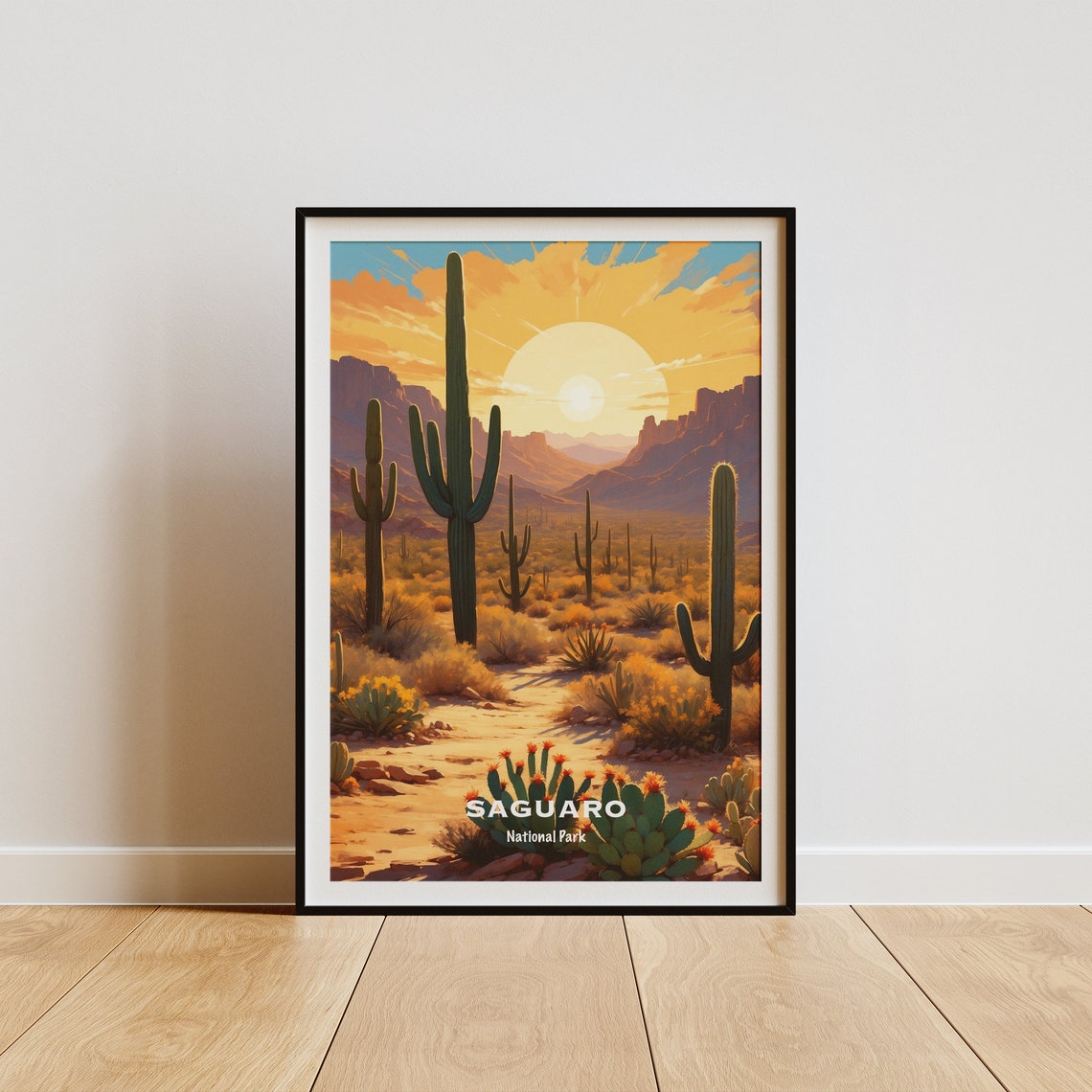 Saguaro National Park Giant Cactus Sunset Desert Trail Poster