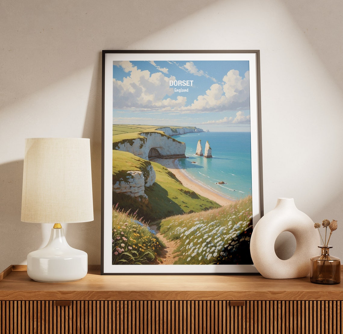 Dorset Chalk Cliffs Sea Stacks Coastal England Travel Poster - Image 3