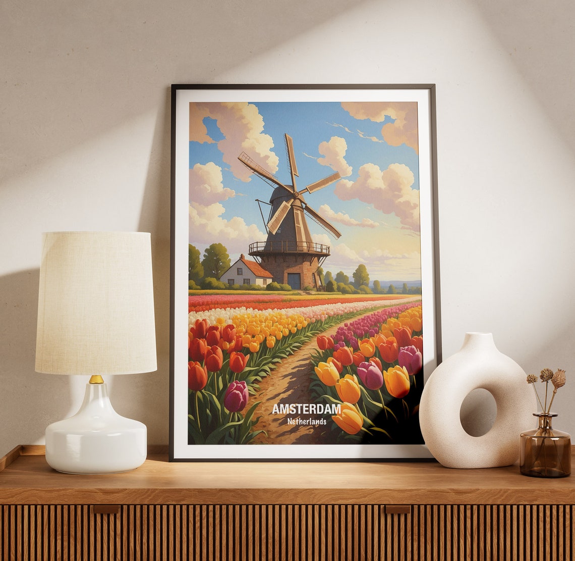 Amsterdam Netherlands Windmill Tulip Fields Spring Countryside Poster - Image 3