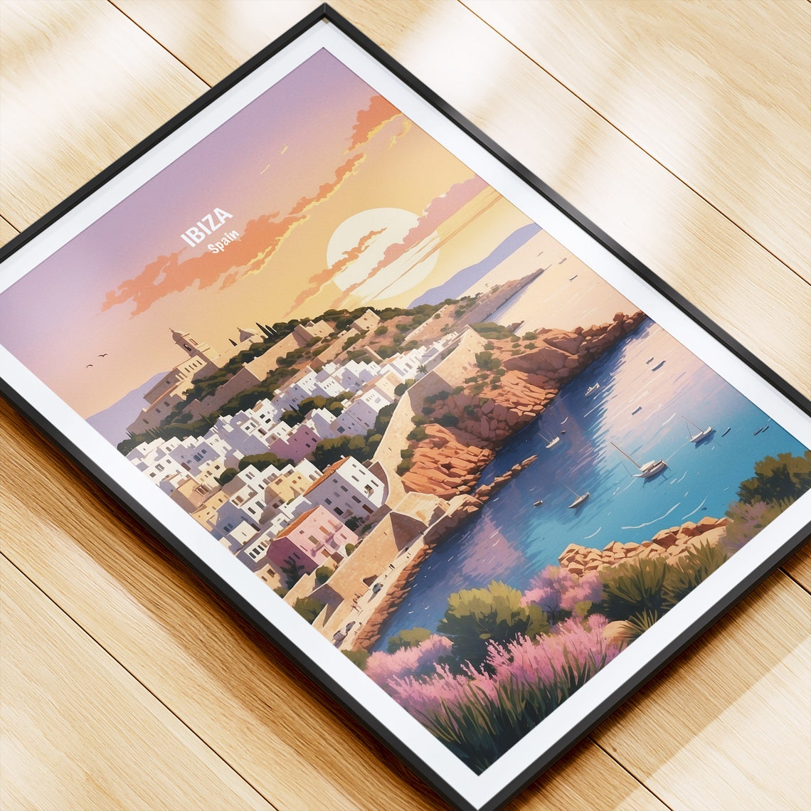 Ibiza Spain Dalt Vila Old Town Sunset Harbour Sailboat Poster - Image 4