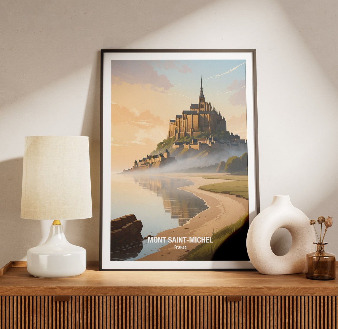 Mont Saint Michel Normandy Misty Abbey Tidal Dawn Travel Poster - Image 3