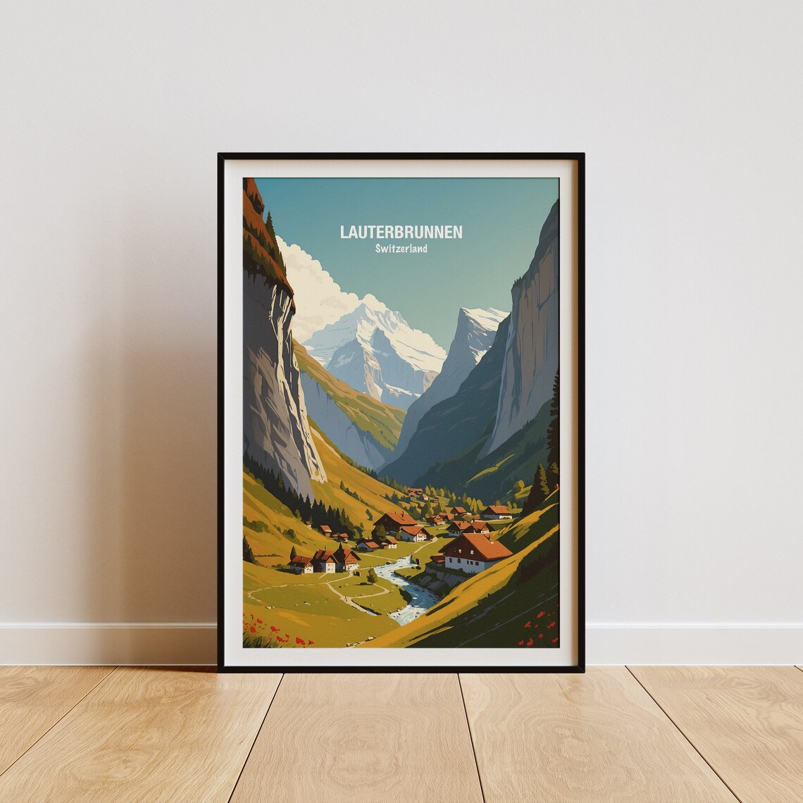 Lauterbrunnen Valley Swiss Alps Waterfalls Village Scenic Poster