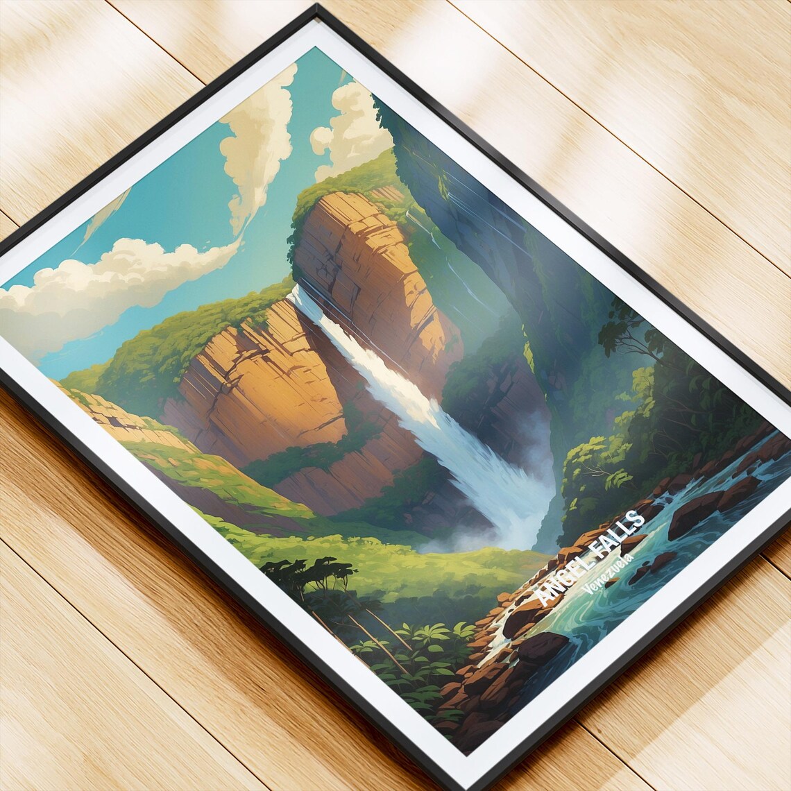 Angel Falls Venezuela Towering Waterfall In Red Rock Canyon Poster - Image 4