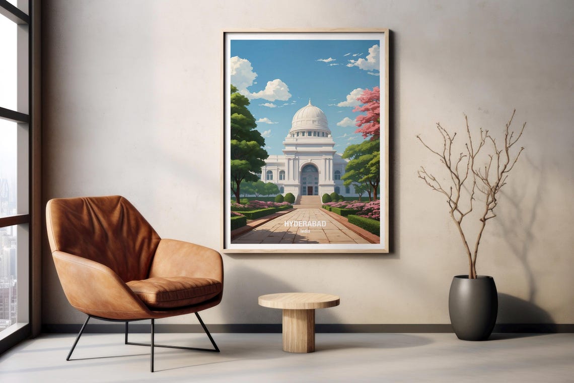 India Hyderabad White Dome Colonial Building Garden Day Poster - Image 2