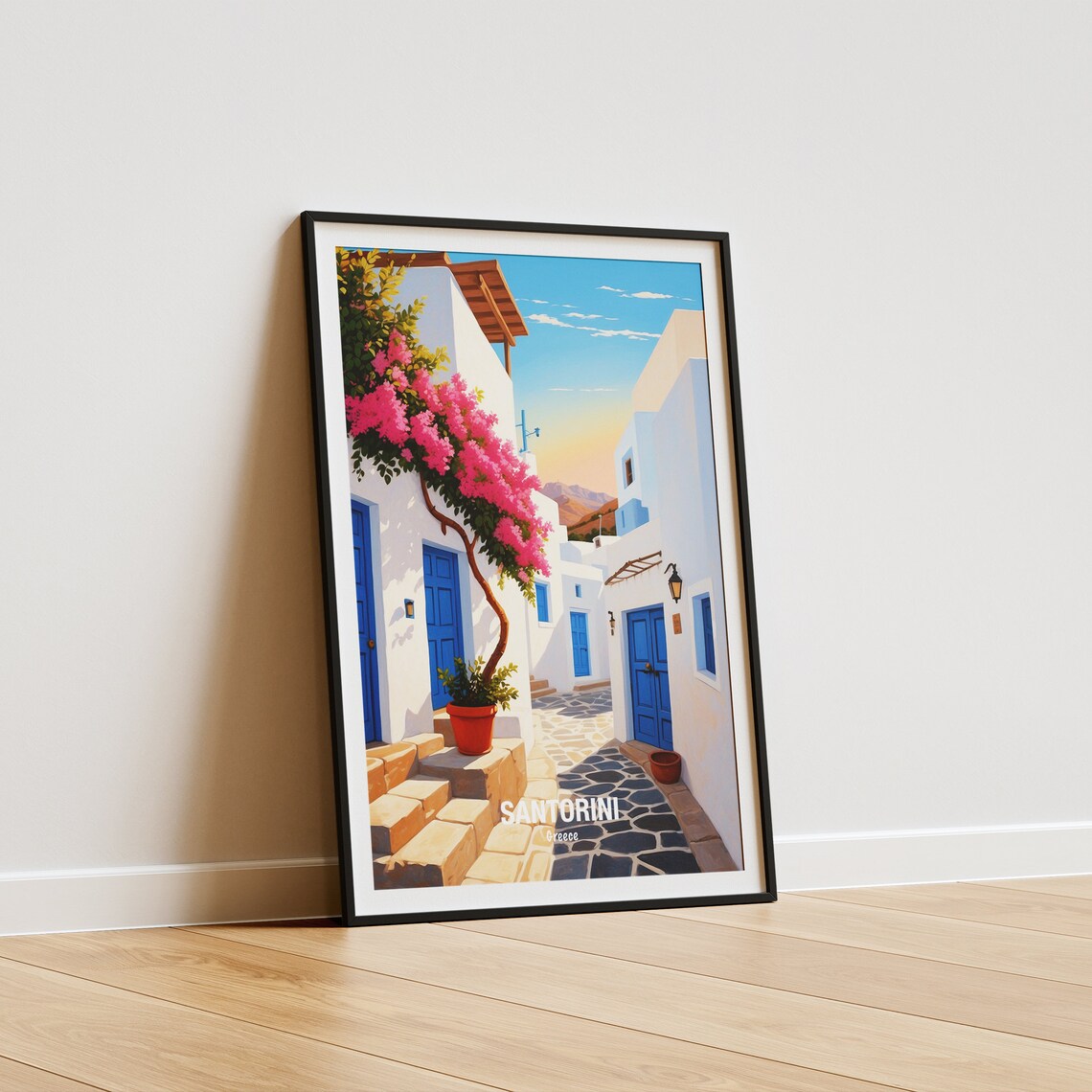 Santorini Greece White Alley With Bougainvillea Blossoms Poster - Image 5
