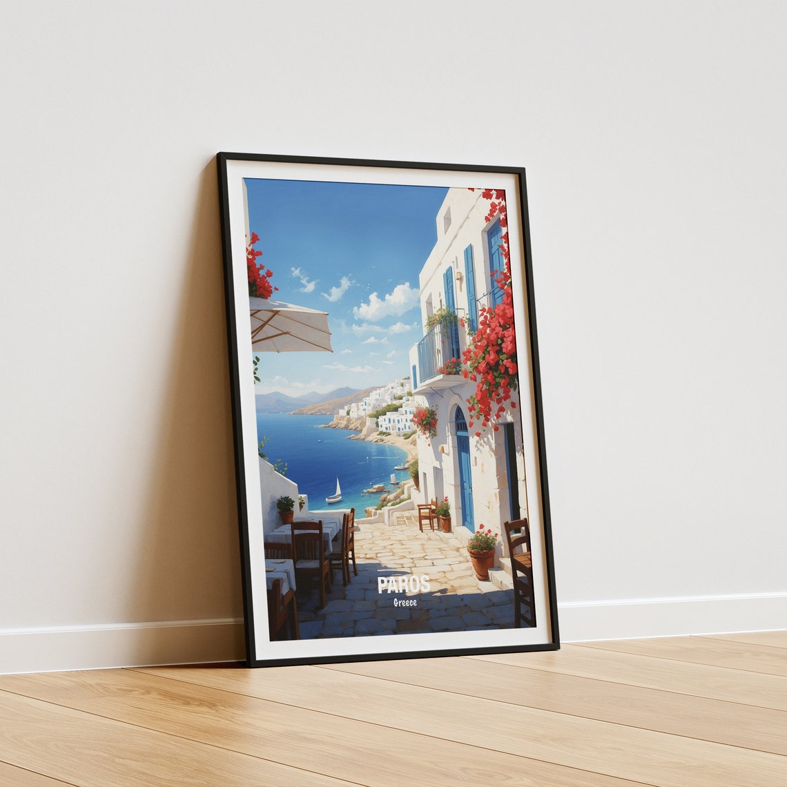 Paros Greece Seaside Cafe Terrace With Red Bougainvillea Poster - Image 5