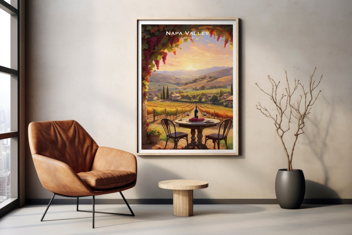 Napa Valley California Golden Vineyard Terrace At Sunset Poster - Image 2