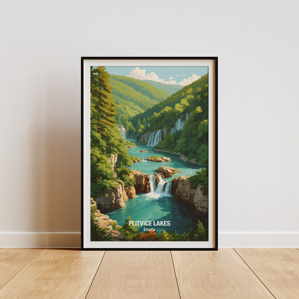 Plitvice Lakes Croatia Emerald Cascades Lush Green Forest Poster