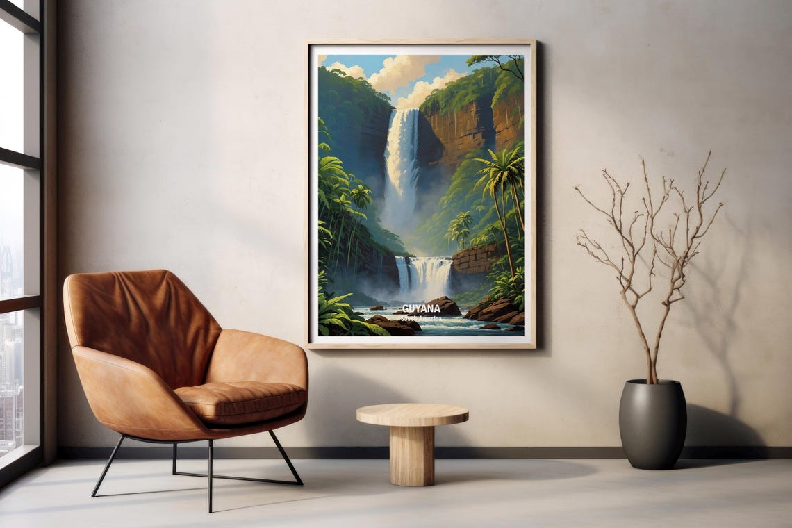 Guyana Tall Waterfall In Lush Rainforest South America Poster - Image 2