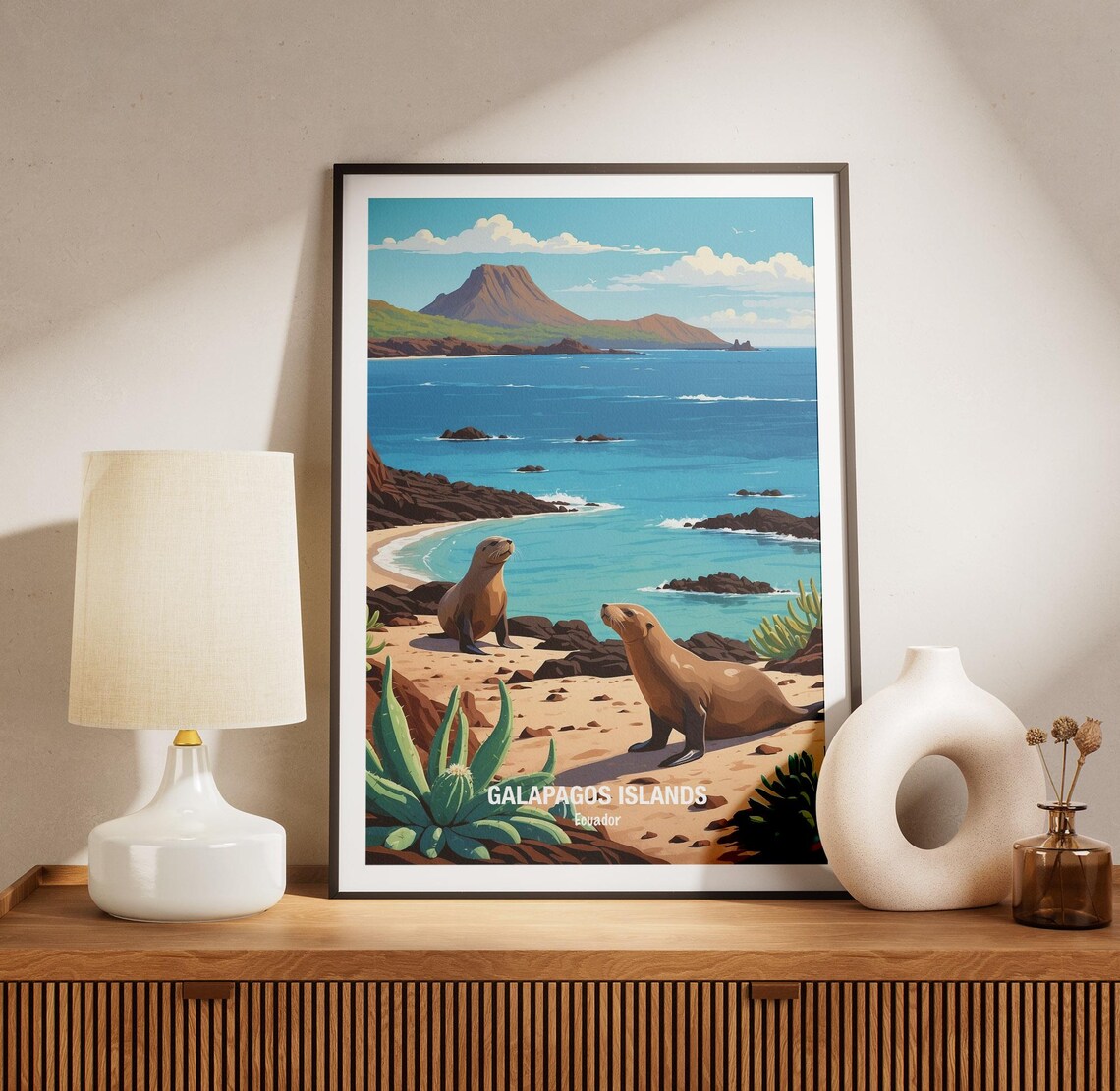 Galapagos Islands Sea Lions On Sandy Beach Ecuador Wildlife Poster - Image 3
