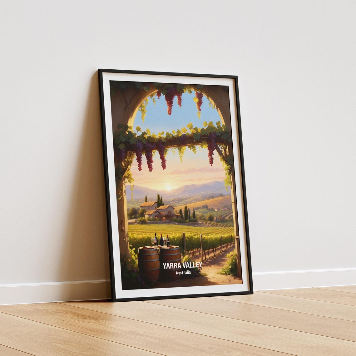 Yarra Valley Vineyard Sunset Wine Barrels Australian Wine Poster - Image 5