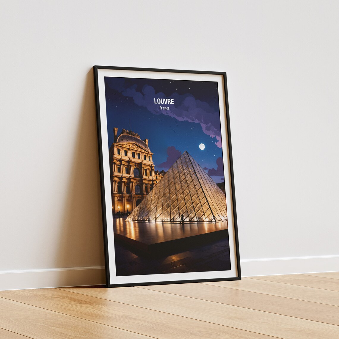 Paris Louvre Museum Glass Pyramid Moonlit Starry Night Poster - Image 5