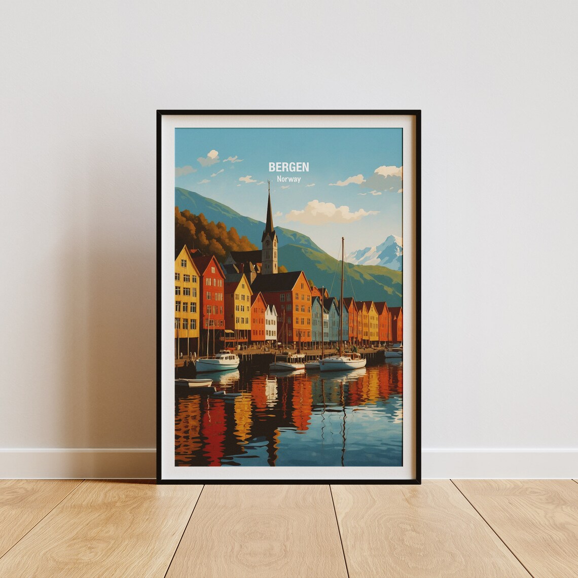 Bergen Norway Bryggen Wharf Colorful Houses Fjord Harbor Poster