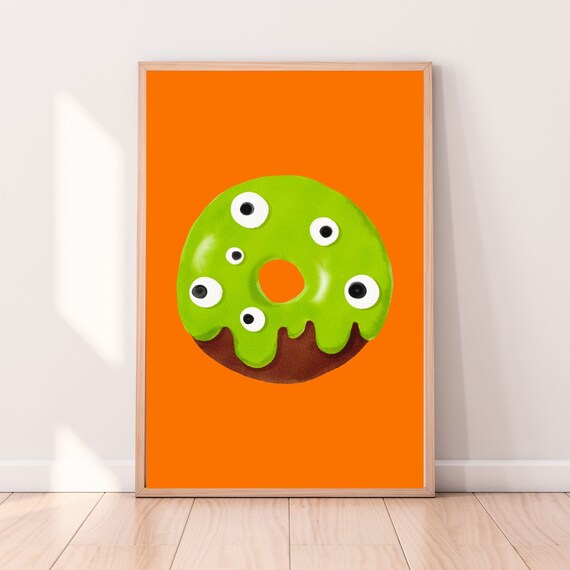 Green Monster Donut With Googly Eyes Halloween Party Decor Poster