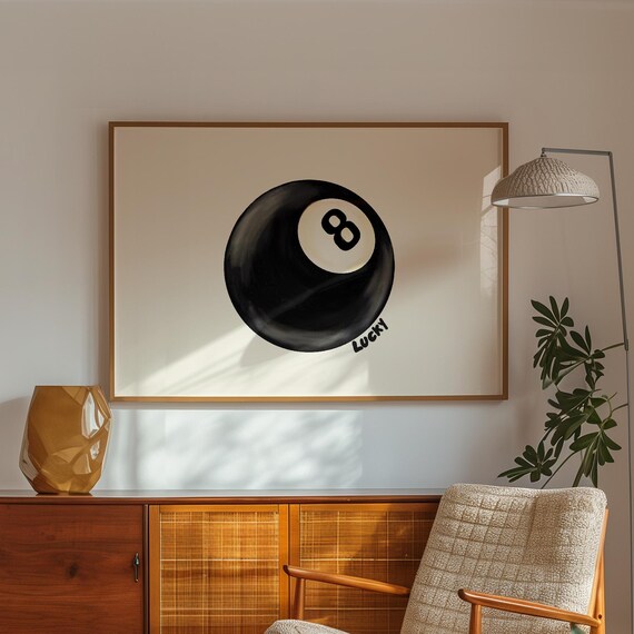 Lucky Eight Ball Painted Retro Billiards Bar Game Room Poster