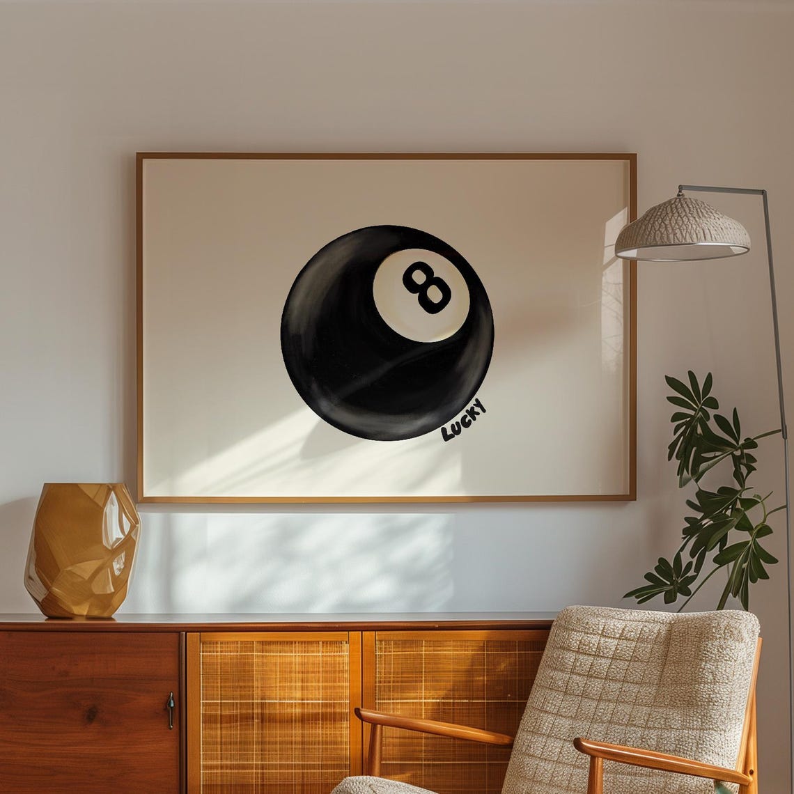 Lucky Eight Ball Painted Retro Billiards Bar Game Room Poster