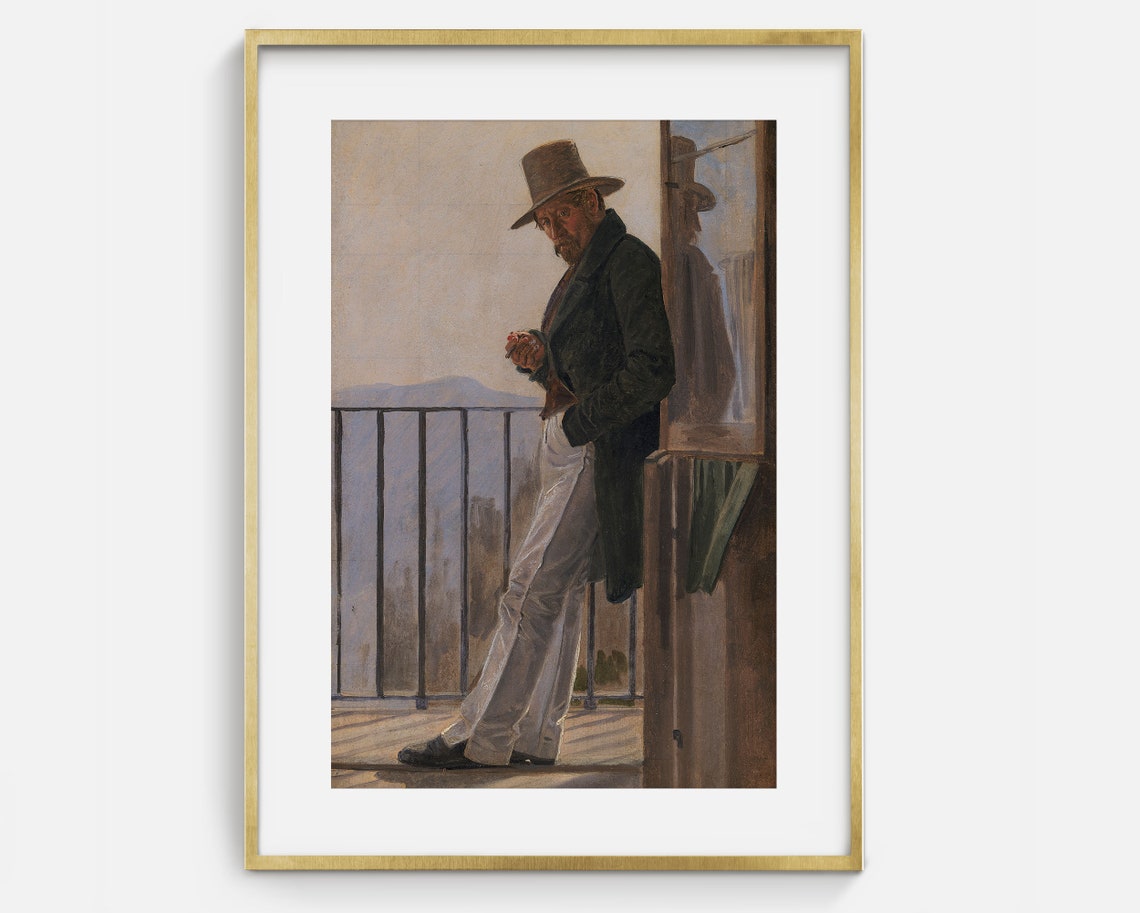 Gentleman Top Hat Balcony Doorway Mountain View Portrait Art Poster - Image 2