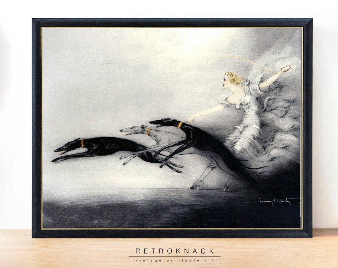 Louis Icart Speed Woman Greyhounds Art Deco Racing Dogs Art Poster