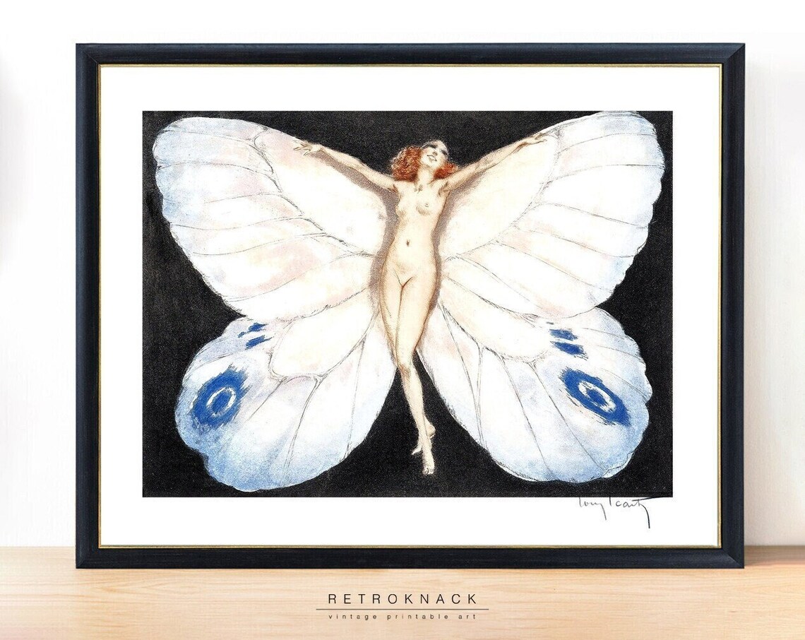 Louis Icart Butterfly Woman Winged Nude Art Deco Fantasy Art Poster