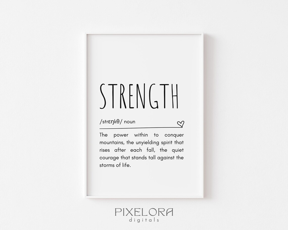 Strength Definition Wall Art Inspirational Quote Motivational Poster Personal Growth Office Decor