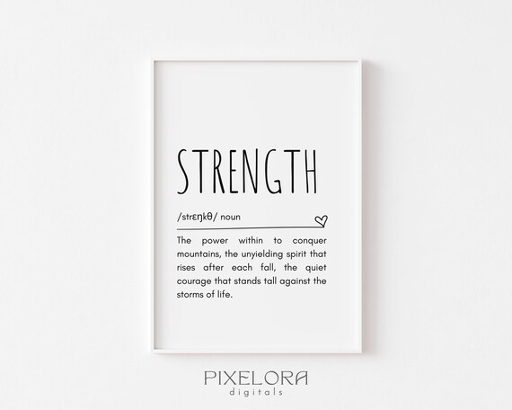 Strength Definition Dictionary Art Courage Quote Minimalist Poster