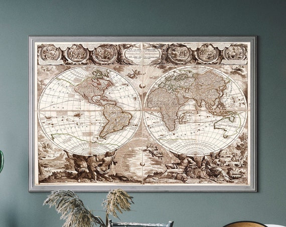 Vintage World Map Poster, Nautical Exploration Decor