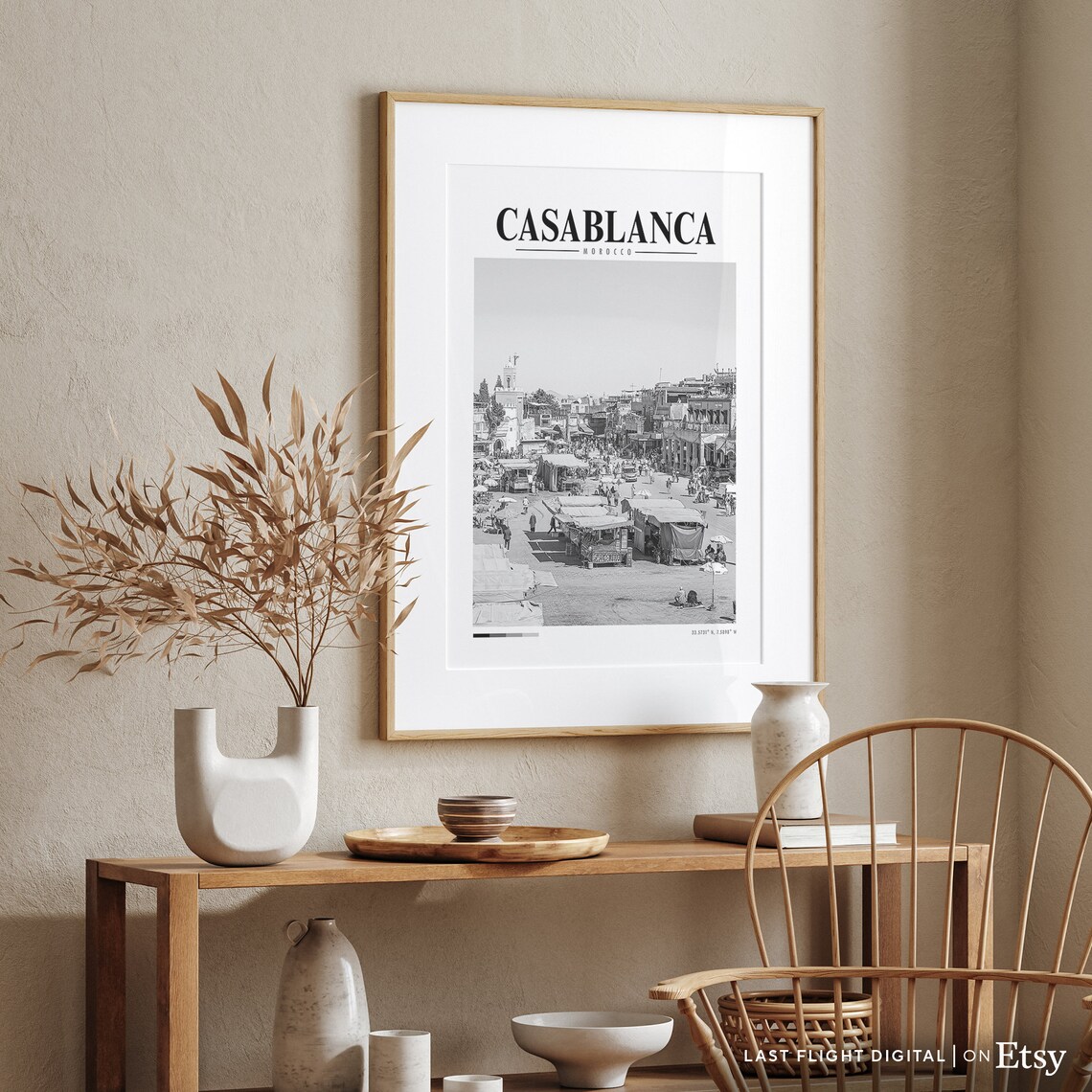 Casablanca Morocco Market Typography Travel Black And White Poster - Image 5