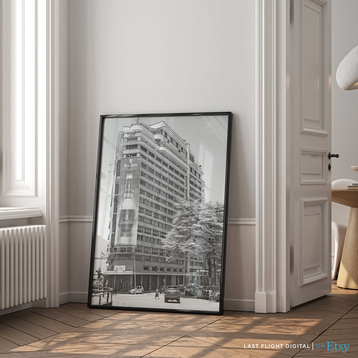 Kinshasa Congo Tower Street Scene Black And White Photo Poster - Image 3