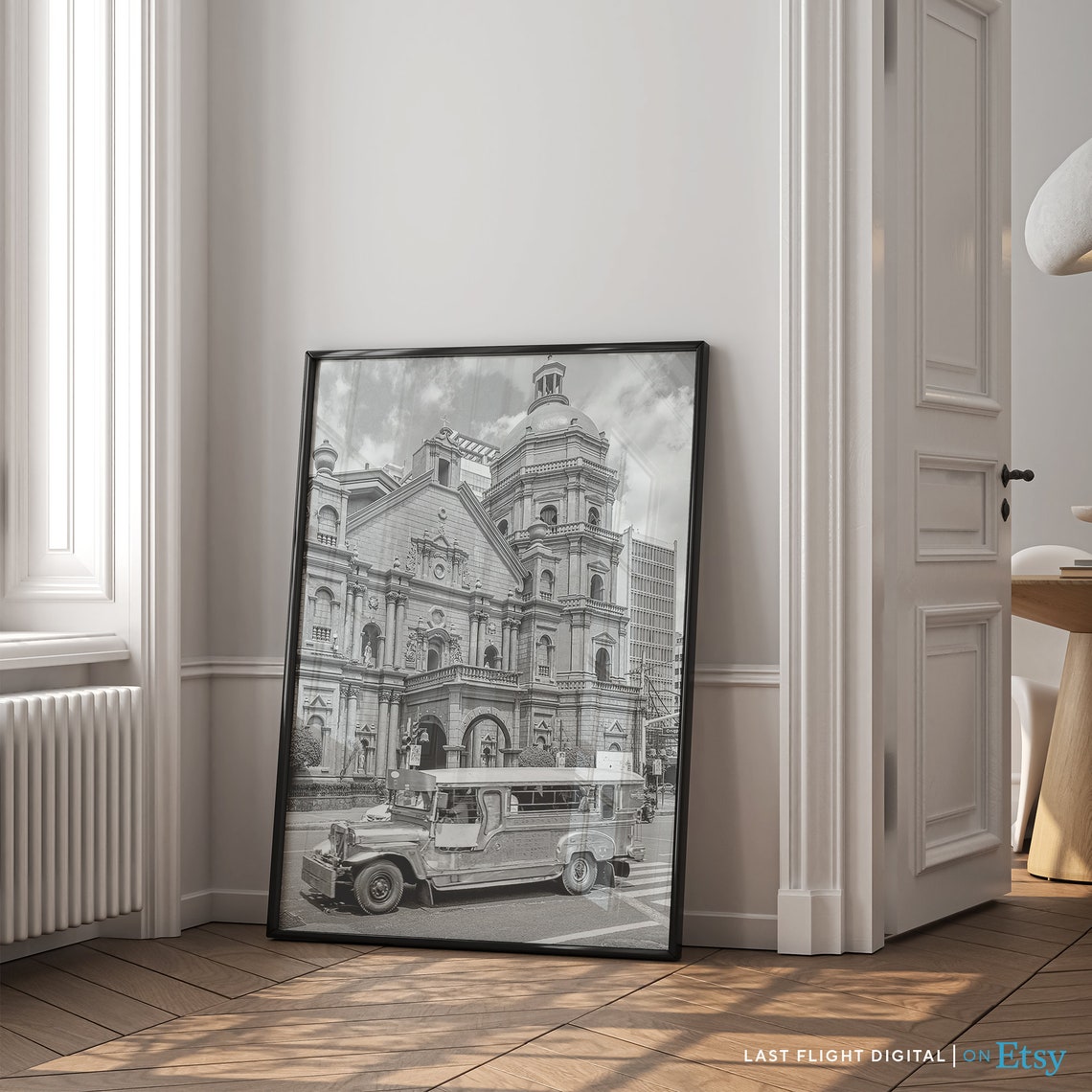 Philippines Manila Binondo Church Jeepney Street Black White Poster - Image 4