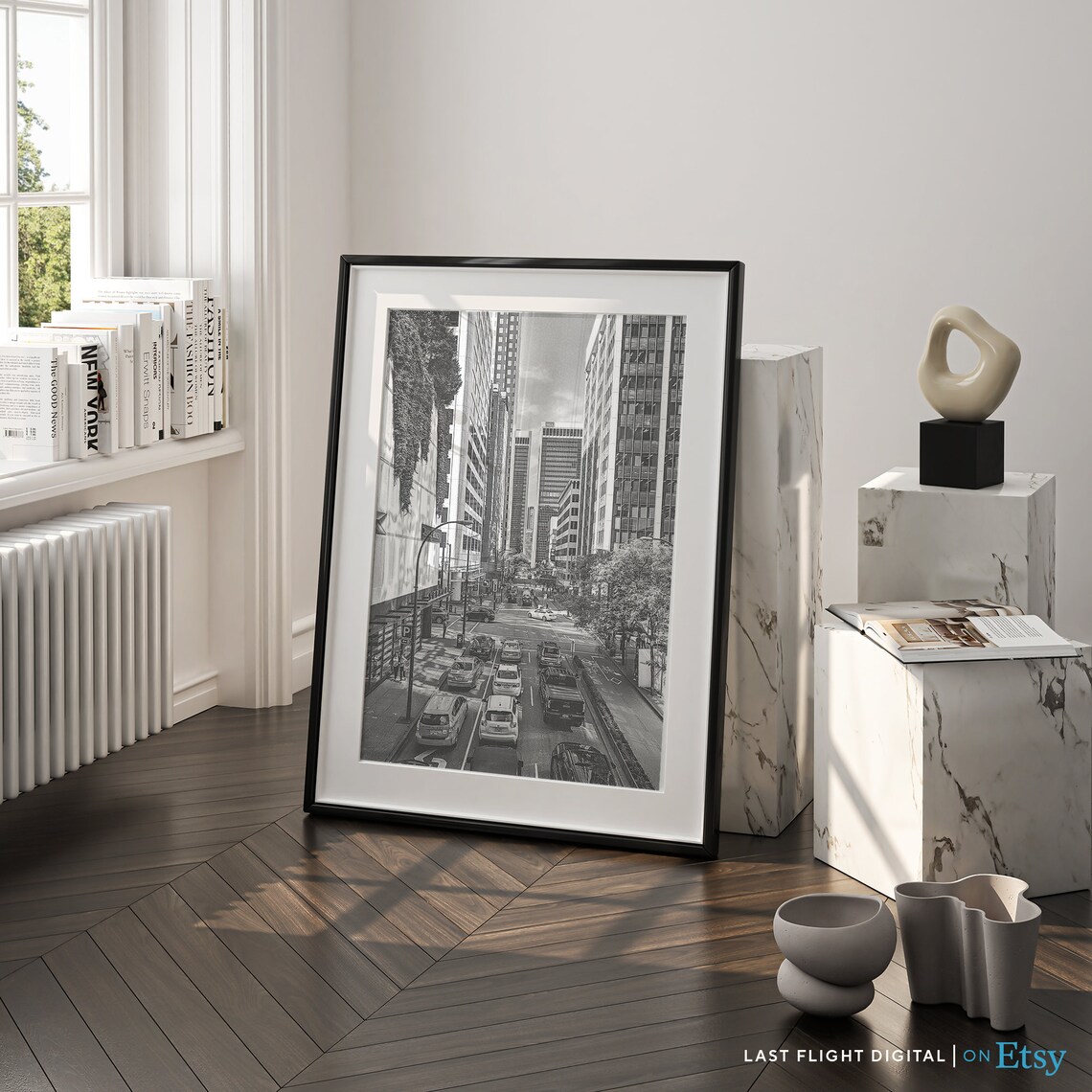Vancouver Downtown Street Traffic Towers Black And White Photo Poster - Image 3