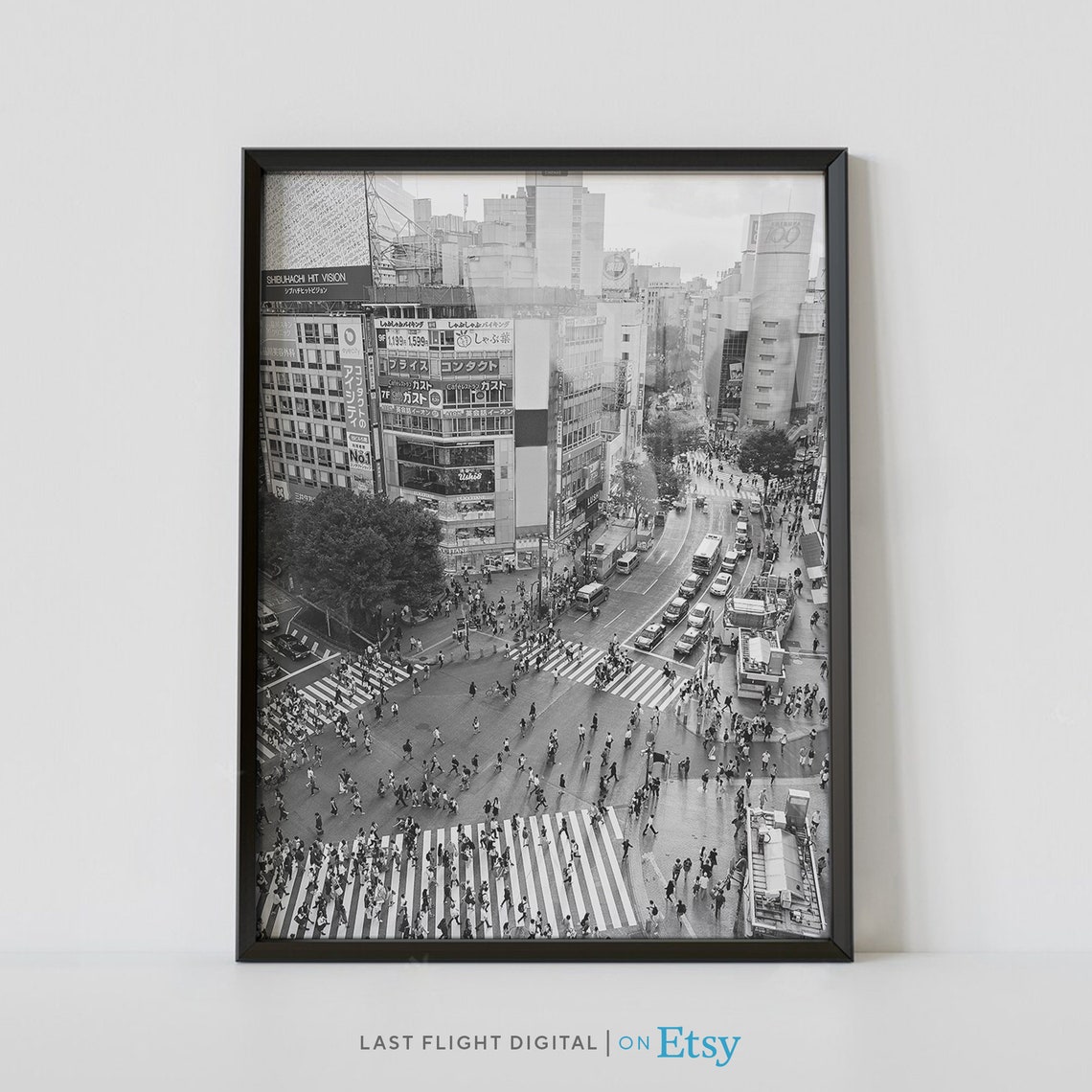 Japan Poster Tokyo Print Shibuya Crossing Cityscape Skyline Tokyo Poster Black And White Photo City Streets Japan Print Downtown