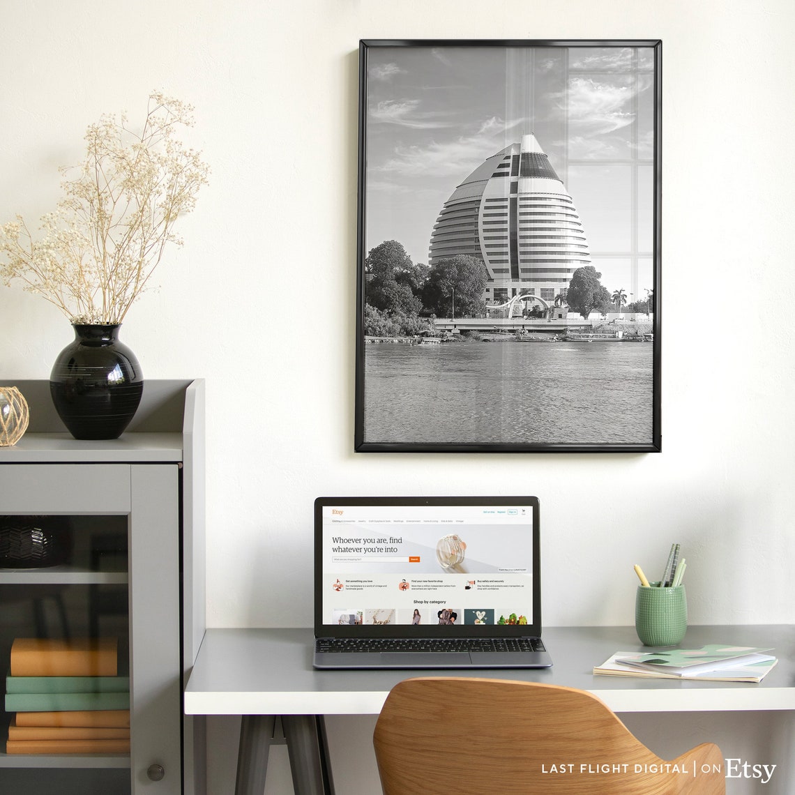 Khartoum Sudan Burj Al Fateh Tower Nile River Black And White Poster - Image 3