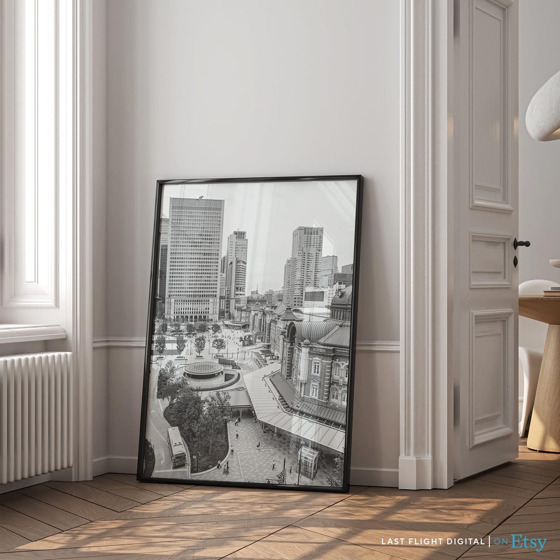 Tokyo Station Marunouchi Brick Facade Skyline Black White Poster - Image 5