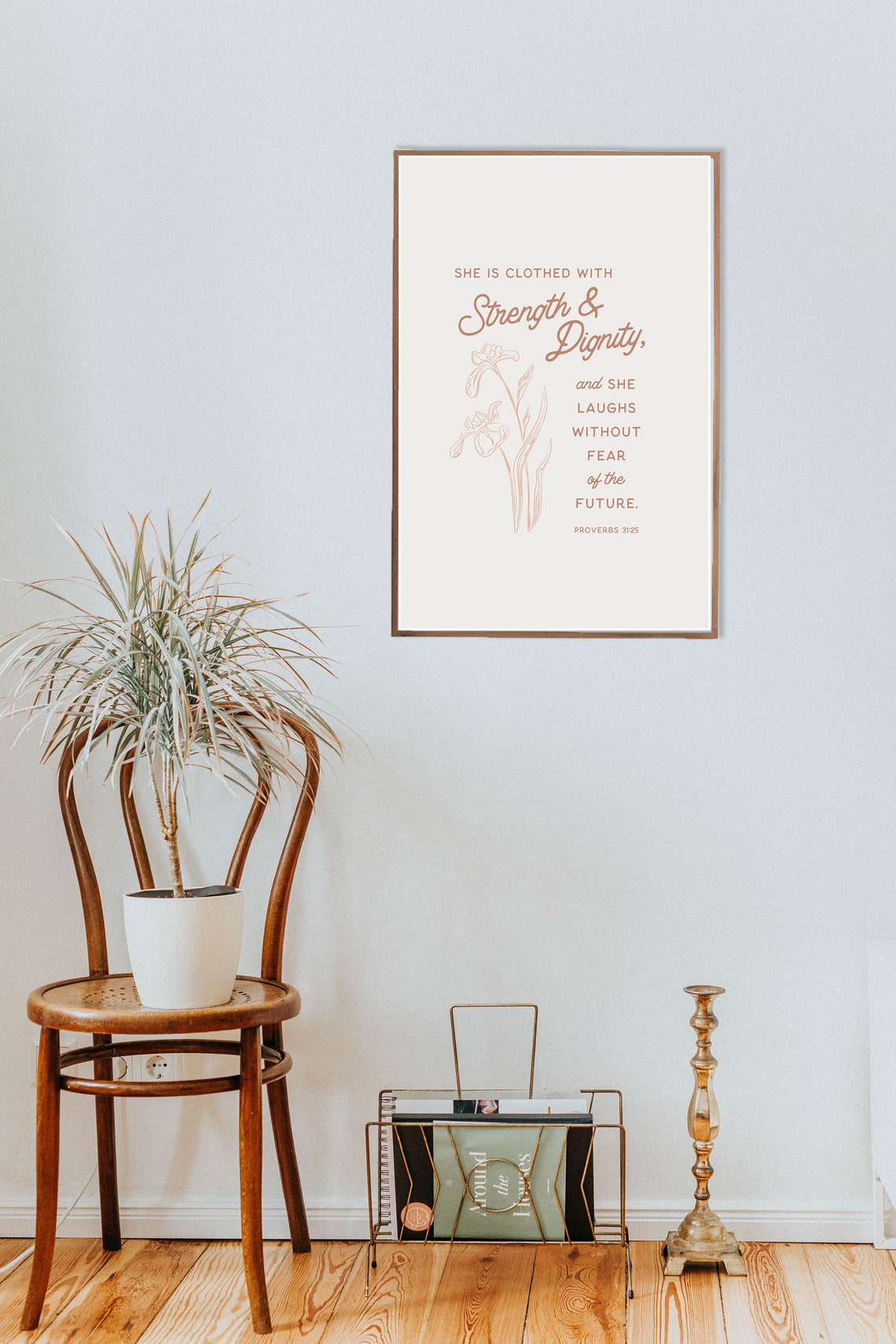 Proverbs 31 25 Strength And Dignity Rose Gold Floral Bible Poster - Image 3
