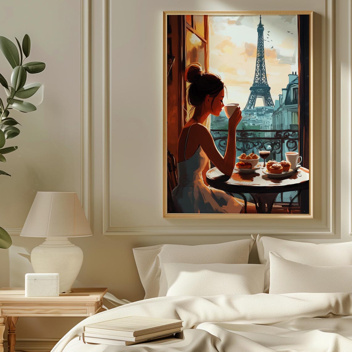 Woman Drinking Coffee Paris Balcony Eiffel Tower Travel Poster - Image 2