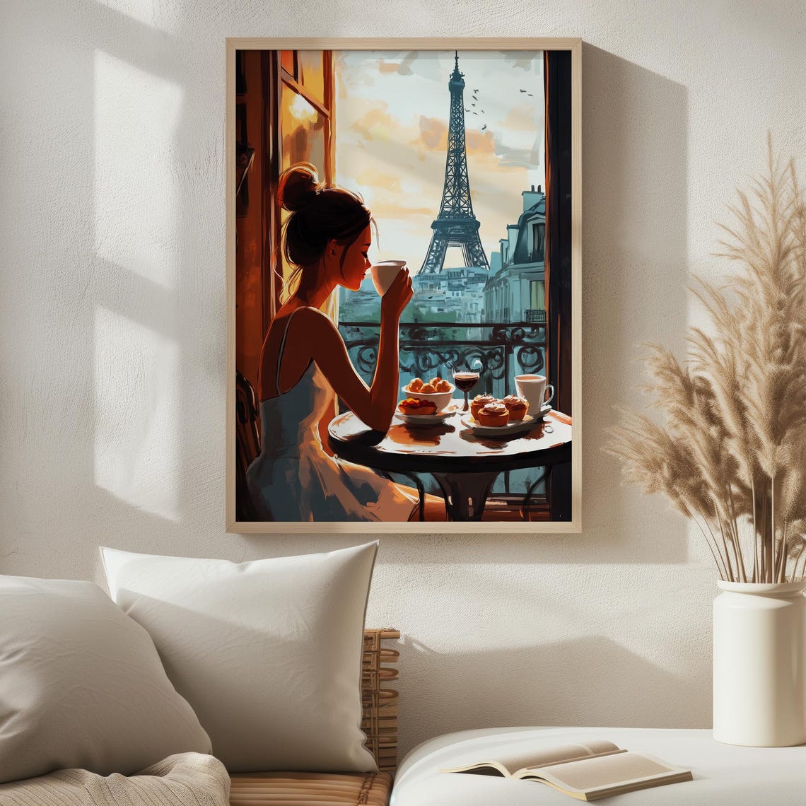 Woman Drinking Coffee Paris Balcony Eiffel Tower Travel Poster - Image 3