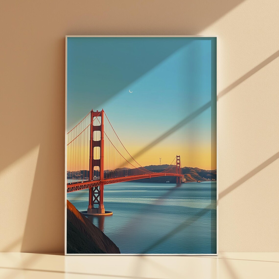 Golden Gate Bridge Sunset Crescent Moon Over Bay Travel Poster - Image 3