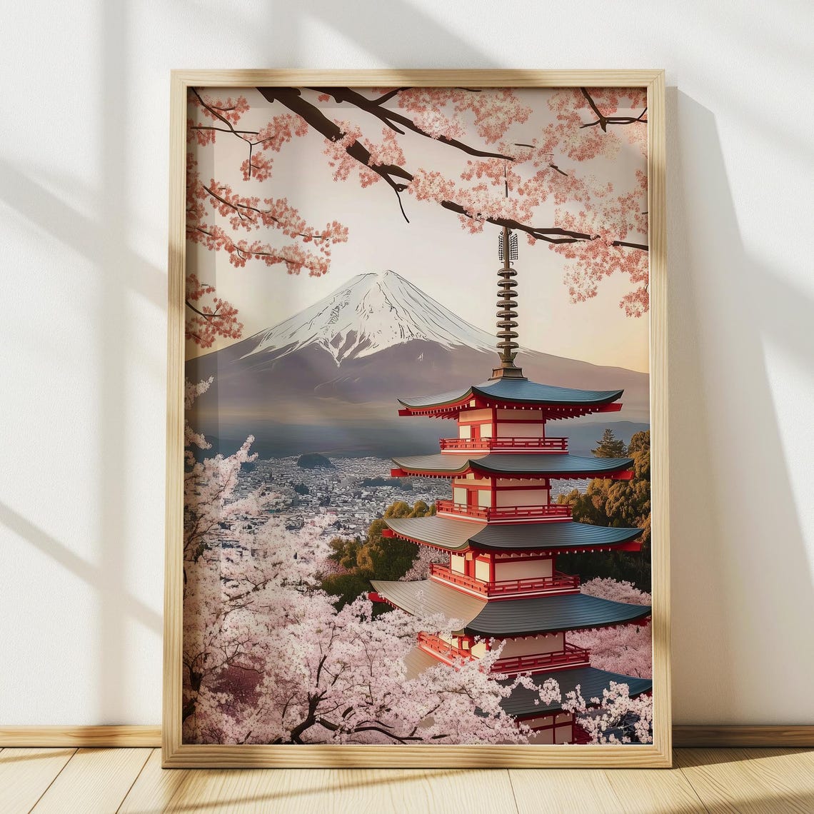 Mount Fuji Red Pagoda Cherry Blossoms Spring View Japan Poster