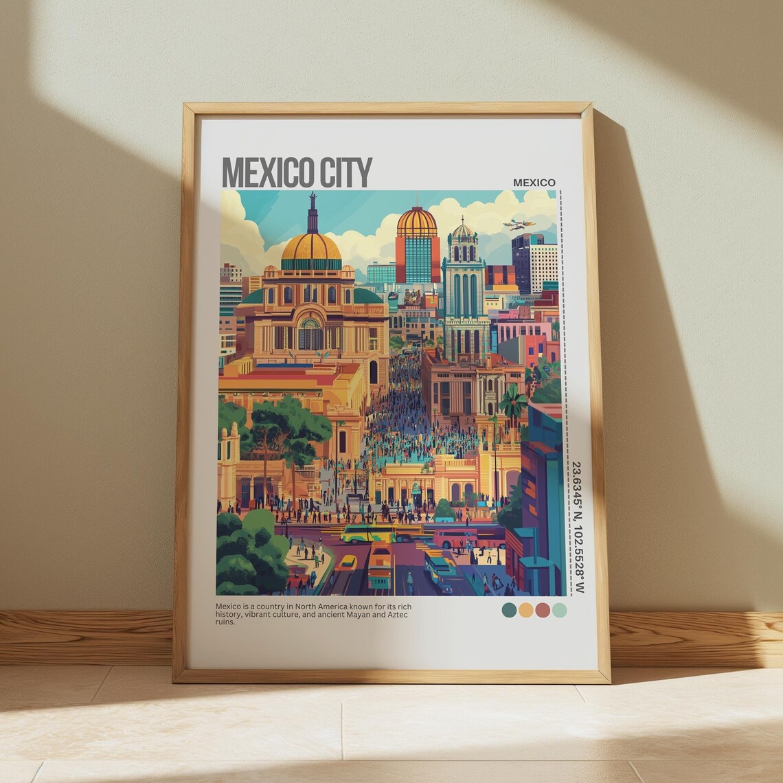 Mexico City Historic Center Colorful Mexico City Travel Poster