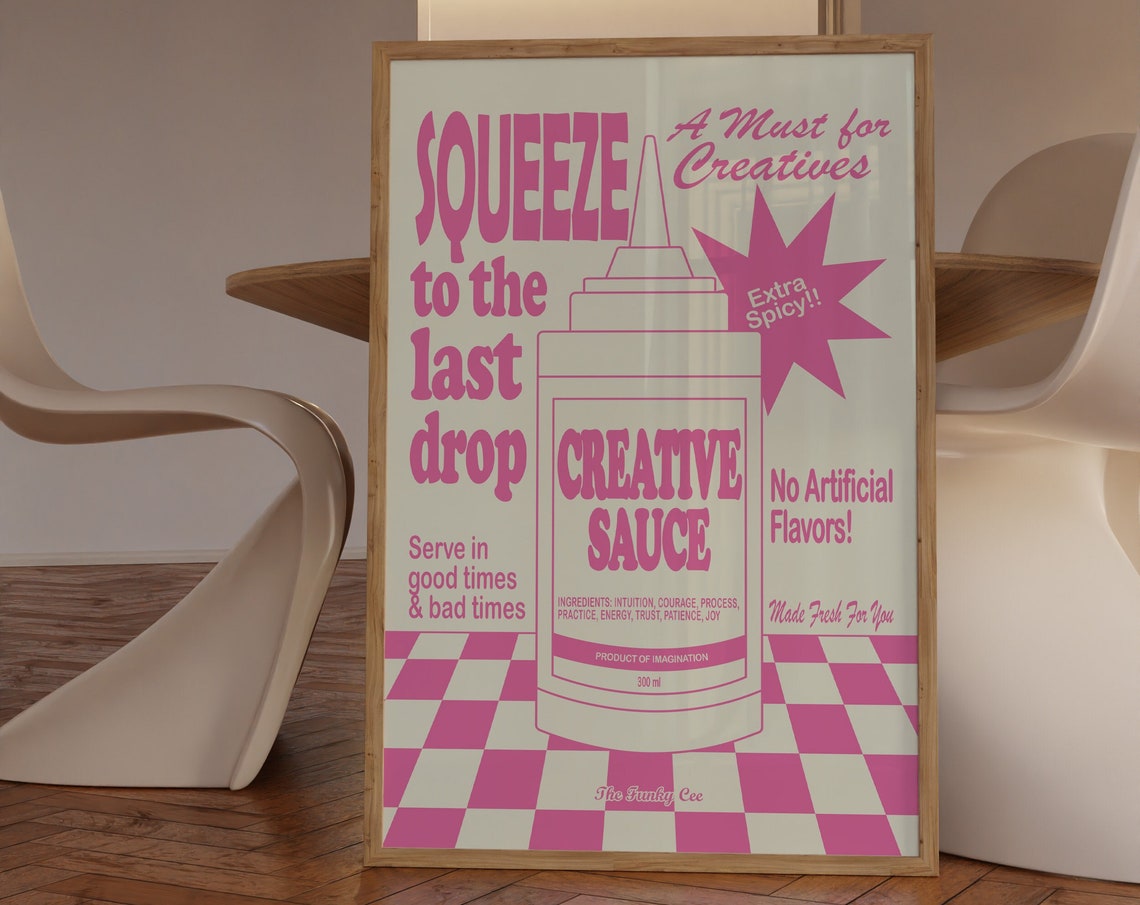 Squeeze Creative Sauce Pink Retro Condiment Ad Style Art Poster