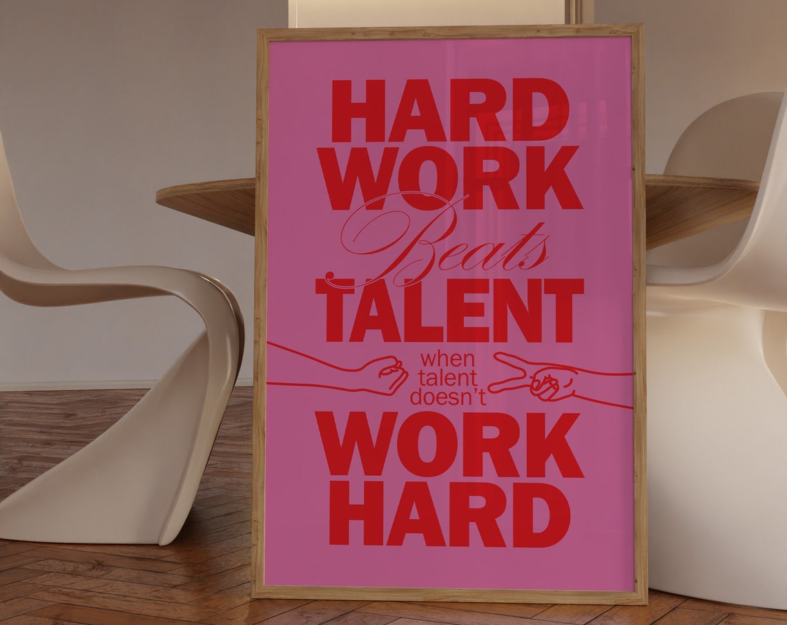Work Hard Motivational Poster Creative Quote Retro Pink Wall Art Typography Art Trendy Room Decor Large Art - Image 4
