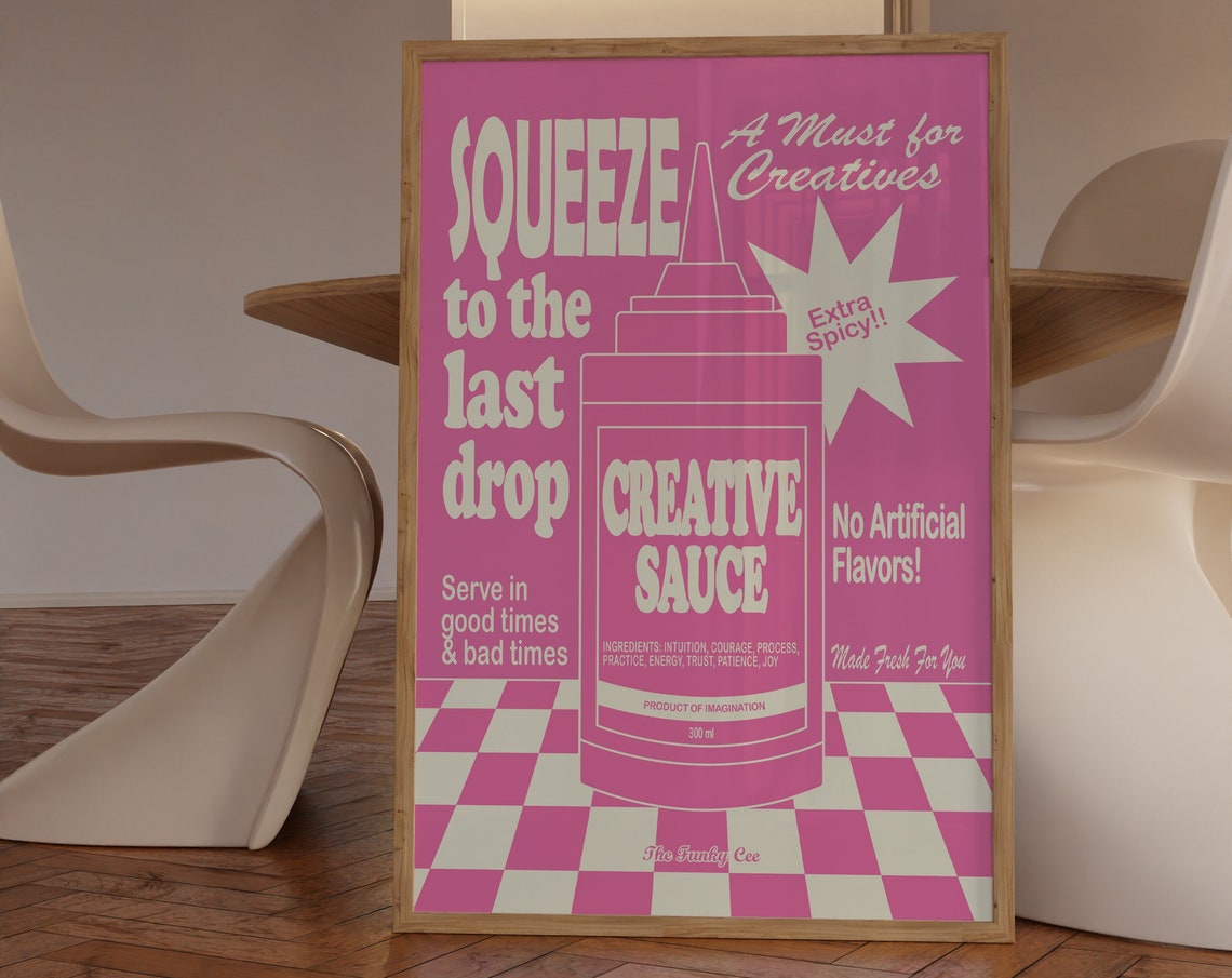 Squeeze Creative Sauce All Pink Retro Condiment Ad Style Poster