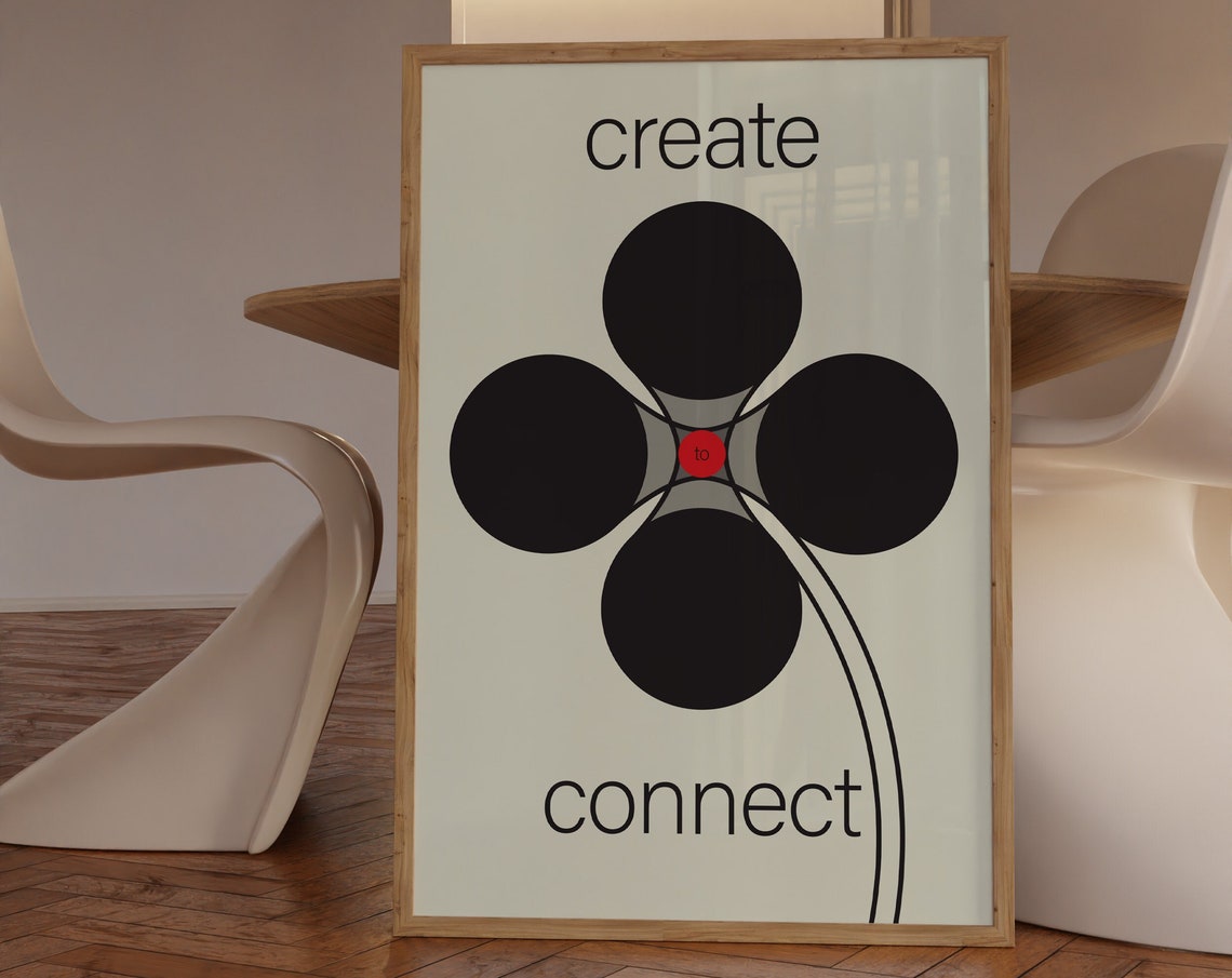 Create To Connect Black Minimalist Clover Modern Art Design Poster - Image 5