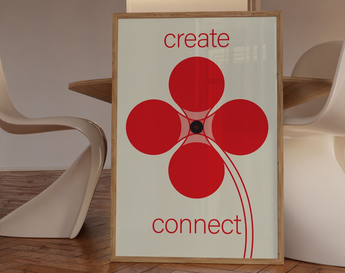Create To Connect Red Minimalist Clover Modern Art Design Poster