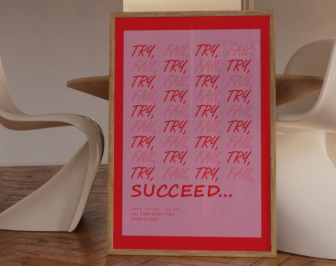 Daily Affirmations Sign Positive Affirmation Red And Pink Wall Art Trendy Retro Modern Room Decor Large Art